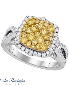 14k White Gold 1 5/8 ct tw Invisible Set Round Yellow Diamond Antique Style Halo Engagement Ring, A09467