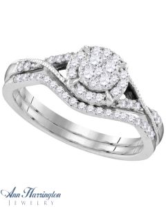 10k White or Yellow Gold 3/8 ct tw Diamond Antique Style Halo Engagement and Wedding Ring Set, A09551