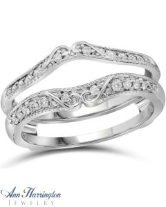 14k White Gold 1/4 ct tw Diamond Antique Style Scroll Design Ring Guard, Ring Guards, Ring Enhancers, A10628