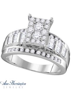 10k White or Yellow Gold 2 ct tw Invisible Set Round and Baguette Diamond Antique Style Engagement Ring, A11121