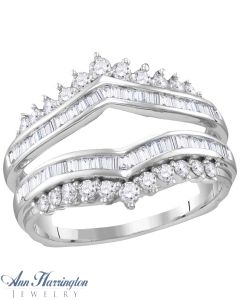 14k White Gold 3/4 ct tw Baguette and Round Diamond Antique Style Ring Guard, A11258