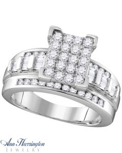 10k White or Yellow Gold 1 ct tw Invisible Set Round and Baguette Diamond Antique Style Engagement Ring with Built in Wedding Band, A11418