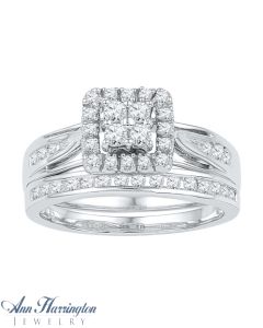 Invisible Set Princess and Round Diamond Antique Style Halo Engagement and Wedding Ring Set, A11519