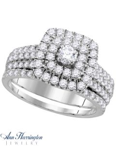 14k White Gold Certified 1 3/4 ct tw Round Diamond Antique Style Halo Engagement and Wedding Ring Set, A11698