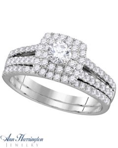 EGL Certified 1 ct tw Round Diamond Antique Style Halo Engagement and Wedding Ring Set