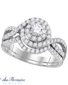 14k White Gold Certified 1 ct tw Round Diamond Antique Style Halo Engagement and Wedding Ring Set, A11760