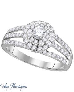 14k White Gold Certified 1 ct tw Round Diamond Antique Style Halo Engagement and Wedding Ring Set, A11769