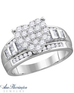 10k White Gold 1 ct tw Heart Shaped Invisible Set Round and Baguette Diamond Antique Style Engagement Ring, A12232