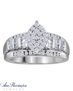 10k White or Yellow Gold 1/2 ct tw Marquise Shaped Invisible Set Round and Baguette Diamond Antique Style Engagement Ring, A13048