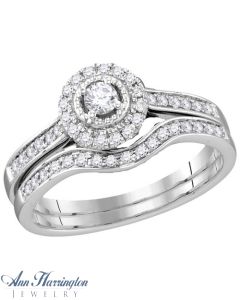 Diamond Antique Style Halo Engagement and Wedding Ring Set