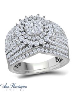 14k White Gold 2 ct tw Cluster Diamond Antique Style Halo Engagement and Wedding Ring Set