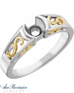 14k 2-Tone or White Gold Filigree Semi Bezel Engagement Ring, 5.2 mm Setting