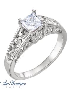 14k White or Yellow Gold Princess Filigree Ring, 4x4, 5x5 & 6x6 mm Setting