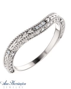 14k White, Yellow, Rose Gold or Platinum .03 ct tw Diamond Antique Style Leaf Design Contour Wedding Band