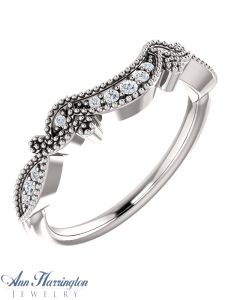 14k White, Yellow, Rose Gold or Platinum .08 ct tw Diamond Antique Style Contour Wedding Band