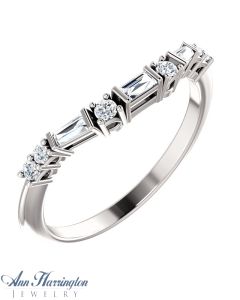 14k White, Yellow, Rose Gold or Platinum 1/5 ct tw Baguette and Round Diamond Contour Wedding Band