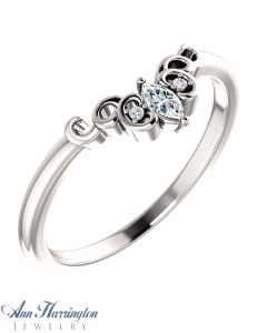 14k White, Yellow, Rose Gold or Platinum .07 ct tw Diamond Marquise and Round Scroll Design Contour Wedding Band