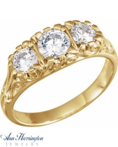14k Yellow, White or Rose Gold 5/8 ct tw 3 Stone Diamond Antique Style Ring, 5.5 mm Round Semi Setting