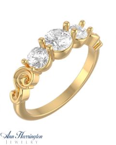 14k White or Yellow Gold 5.2 and 3.2 mm Round 3 Stone Ring Setting