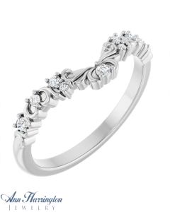 14K White, Yellow or Rose Gold .07 ct tw Diamond Floral Scroll Design Contour Band