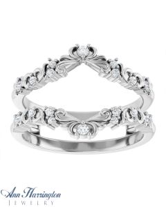 14K White, Yellow or Rose Gold 1/6 ct tw Diamond Floral Scroll Design Ring Guard