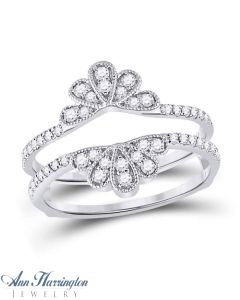 14k White Gold 3/8 ct tw Diamond Antique Style Flower Petal Ring Guard