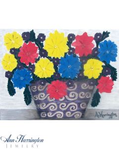 Original Signed 24x18 Flowers In A Pot Oil Painting on Stretched Canvas, A4
