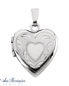 14k White Gold 18 x 15 mm Heart Locket Pendant