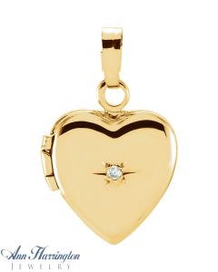 14k Yellow Gold .005 ct tw Diamond Heart Locket Pendant