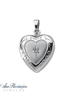 Sterling Silver .0067 ct tw Diamond 13.5x13 mm Heart Shape Pendant Locket
