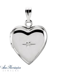 Sterling Silver and .01 ct tw Diamond Heart Shape Pendant Locket