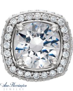 14k White or Yellow Gold Round Diamond Accent Halo Peg Head with Cushion Frame for .15 ct to 3 ct (3.4 to 9.4 mm), B8248