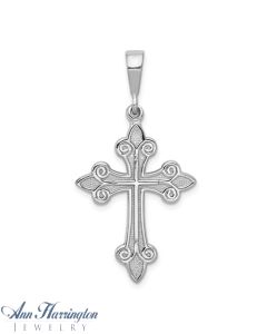 14k White or Yellow Gold 40x22 mm Fleur de Lis Cross Pendant
