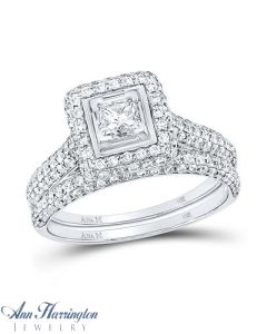 14k White or Yellow Gold Certified 1 1/4 ct tw Princess and Round Diamond Antique Style Halo Engagement and Wedding Ring Set