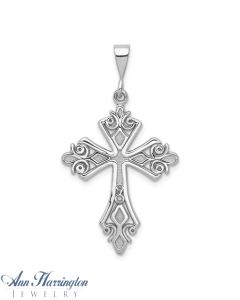 14k White Gold Fleur de Lis Cross Pendant