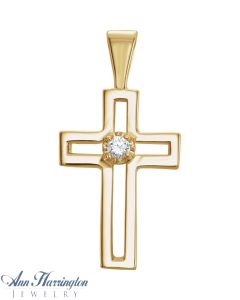 14k Yellow Gold .02 ct Diamond Cross Pendant Necklace