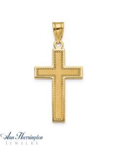 14k Yellow Gold 28x26 mm Milgrain and Satin Cross Pendant