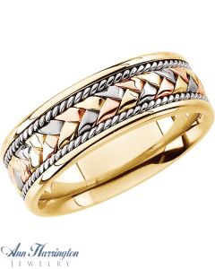 14k Tri-Color 8 mm Women's And Men's Hand Woven Comfort Fit Wedding Band, E0054