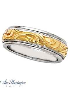 14k 2-Tone 6 mm Women's and Men's Hand Engraved Wedding Band
