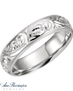 14k White or Yellow Gold 6 mm Women's and Men's Hand Engraved Wedding Band