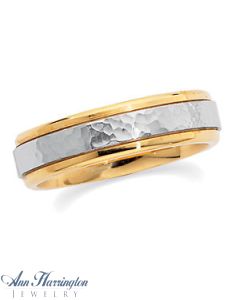 18k 2-Tone Women's And Men's Comfort Fit Hammer Finish Wedding Band