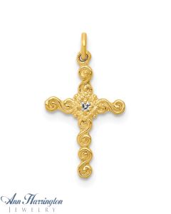 14k Yellow Gold .01 ct tw Diamond Cross Charm