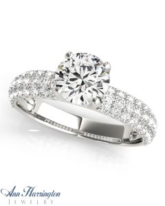 14k White Gold 5/8-3/4 ct tw Diamond Pave Antique Style Engagement Ring, 5.2, 5.8, 6.5, 7, 7.4 & 8.2 mm Round Semi Setting, E0271