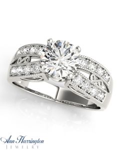 14k White Gold 1/3 ct tw Diamond Antique Style Engagement Ring, Semi Mounting
