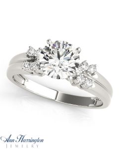 14k White Gold 1/8 ct tw Diamond Antique Style Engagement Ring, Semi Mounting