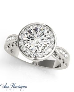 14k White Gold 1/6 ct tw Diamond Antique Style Engagement Ring, 7.4 mm Round Semi Setting