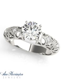 14k White Gold 1/20 ct tw Diamond Antique Style Semi Mount Engagement Ring Mounting