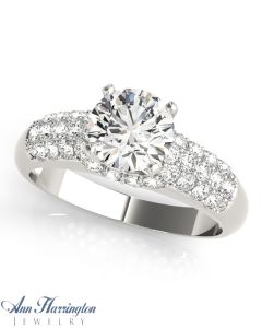 14k White Gold 1/2 ct tw Diamond Pave Engagement Ring, Semi Mounting