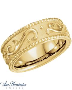 14k Yellow or White Gold 7.25 mm Scroll Design Band