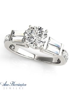 14k White Gold 1 ct tw Diamond Baguette Engagement Ring, Semi Mounting